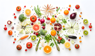 Wall Mural - vegetable and fruits photo or illustrator on white background