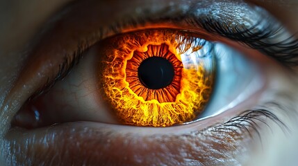 Canvas Print - Intense Close-Up of a Human Eye with a Fiery Iris