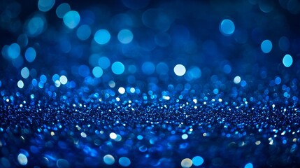 Wall Mural - Wallpaper with crystal droplets. Sapphire glitter bokeh background. Unfocused shimmer royal blue sparkle.