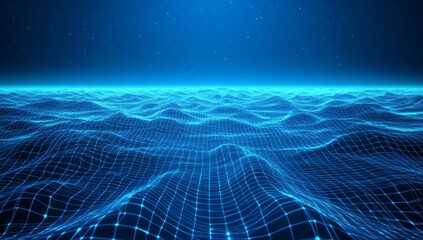 Abstract illustration of data flowing through a network of nodes futuristic technology wallpaper with digital wave and binary code