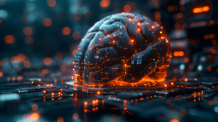 Sticker - Illuminated Digital Brain on Electronic Circuit Board - Concept of Artificial Intelligence