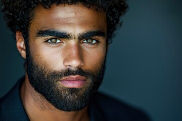 Close-up Portrait of a Man with Curly Hair and a Beard