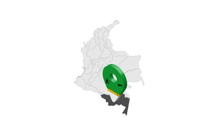 Wall Mural - Location Amazonas Department  on map Colombia. 3d Amazonas flag map marker location pin. Map of  Colombia showing different parts. Animated map . 4K.  Video