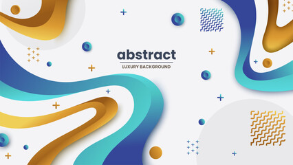 Wall Mural - Modern Graphic Element with Abstract Geometric Shapes. Gradient Luxury Background. Design Element For Web Banners, Posters, Blue, Gold and White, Vector Illustration