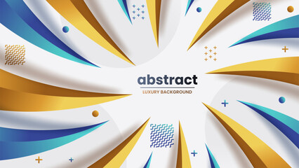 Wall Mural - Modern Graphic Element with Abstract Geometric Shapes. Gradient Luxury Background. Design Element For Web Banners, Posters, Blue, Gold and White, Vector Illustration