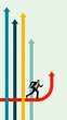 © master1305 - Man running on red arrow among upward arrows, symbolizing breaking through traditional paths to find innovative solutions. Contemporary artwork. Business, progress, achievement, development concept