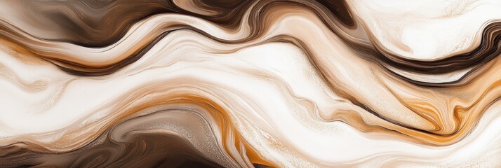 Aufkleber - Swirling together, coffee and cream form a captivating marbled abstract pattern that evokes warmth and creativity in the morning light. Generative AI