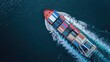 © ikrar.project - Aerial view of Container Cargo freight ship with working crane bridge for Logistic Import Export