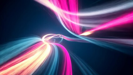 Wall Mural - Abstract light trails swirl in a vibrant display of pink, blue, and yellow against a dark background