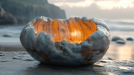 Wall Mural - Stone Sculpture on a Beach at Sunset