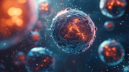 Close-up of Glowing Cells in a Futuristic Sci-Fi Environment with Vibrant Colors and Detailed Textures