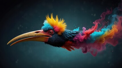 Canvas Print - Colorful Bird with Smoke Trail