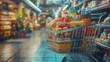 © Yeivaz - Shopping cart filled with items and groceries ready for purchase. Supermarket trolley full of goods
