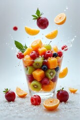 Wall Mural - A fruit salad on a transparent white background fruits beautiful