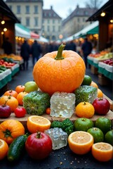 Wall Mural - Stand with fresh fruits and vegetables at the farmers market fruits beautiful