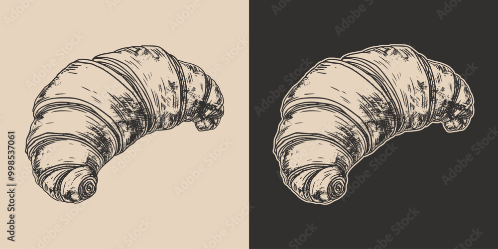 Vintage retro engraving woodcut style sketch draw paint of croissant ...