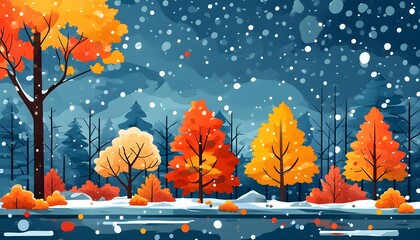 Wall Mural - Chilly Night Themed Late Fall Discounts in a Flat Design with Watercolor and Triadic Color Scheme