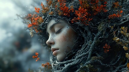 Wall Mural - Enchanted Forest Portrait: A Dreamy Fantasy Art