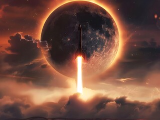 Wall Mural - dramatic rocket launch during solar eclipse capturing celestial alignment