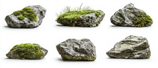 Wall Mural - Cut-outs of moss-covered rocks in natural settings