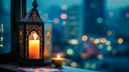 The concept backgrounds for Eid Al Fitr and Ramadan Kareem depict a beautiful mosque view through an open window and a blue wall, complemented by Islamic iftar food imagery and lanterns.