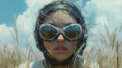 Woman in Goggles Looking Out at the Horizon