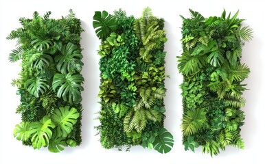 Wall Mural - A set of green plant wall panels with lush foliage