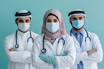 Confident Arab Doctors in White Coats and Masks