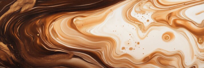 Poster - Swirling coffee and cream together creates a stunning marbled pattern with rich brown and ivory hues, beautifully capturing the moment. Generative AI