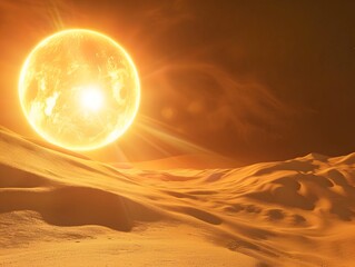 Wall Mural - scorching desert planet with dominating sun like star in the sky