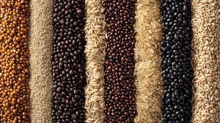 Black background with white surface, close-up of various grain sizes and colors