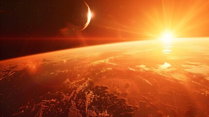 Wall Mural - rapidly rotating planet with frequent sunrises and sunsets in a cosmic landscape