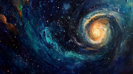 an abstract background featuring an oil painting of a galaxy and stars. oil painting, night, galaxy