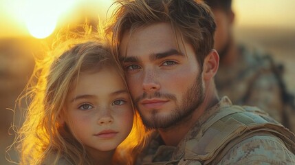 A man and a little girl are standing together in the sun