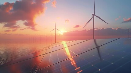 Wall Mural - solar cell in solar farm, alternative energy and sustainable energy, photovoltaic, pure energy renew