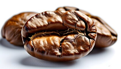 Wall Mural - Isolated roasted coffee bean against a clean white backdrop