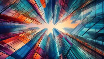 Vibrant abstract architectural landscape showcasing a colorful modern cityscape