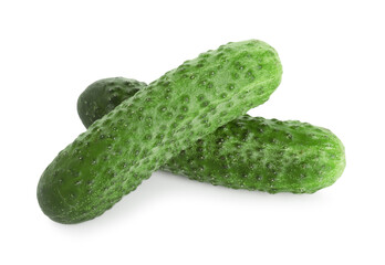 Wall Mural - Two whole fresh cucumbers isolated on white