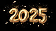 © Viks_jin - Golden 2025 Balloons with Falling Confetti on a Black Background.  New Year's Celebration & Festive Background