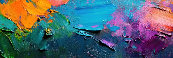 Leinwandbilder - An assortment of vivid paint splashes and brushstrokes on a canvas captures the energy of an artistic moment in bright colors. Generative AI