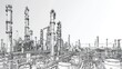 © ปฏิภาน ผดุงรัตน์ - Line drawing depicting an industrial landscape featuring an oil refinery plant, representing the oil industry, with the sky depicted in a separate layer.