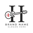 © MuhammadAli - Initial Letter H Guitar icon with Line Art Style for Chord. Alphabet H with Musical instrument logo design