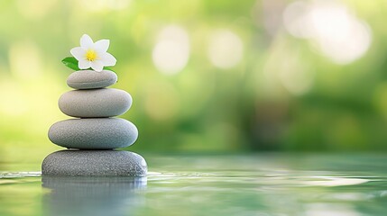 Canvas Print - Zen Stones with Flower on Water.