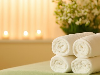 Sticker - Rolled Towels in Spa Setting.