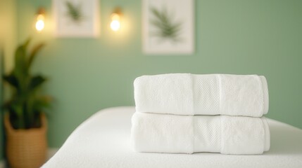 Sticker - Two White Towels on a Spa Table.