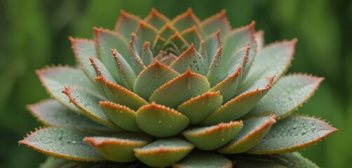 Poster - A close-up succulent plant with a vibrant green color and red-orange accents, set against a blurred green background