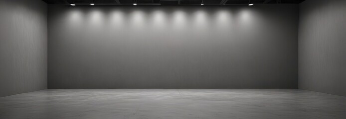 Poster - A black and white large, empty room with a concrete floor and a wall on the left side