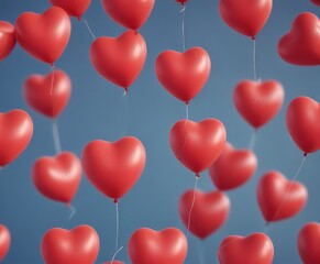 Aufkleber - Red heart-shaped balloons float against a blue background