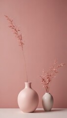 Leinwandbilder - Two vases with pink flowers sit on a pink background, one larger and one smaller, creating a harmonious and visually appealing composition