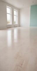 Aufkleber - A bright, empty room with white walls, a light-colored wooden floor, and two windows on the left wall